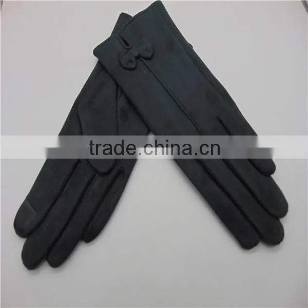 Bowknot Decorated Pink Suede Gloves For Lady