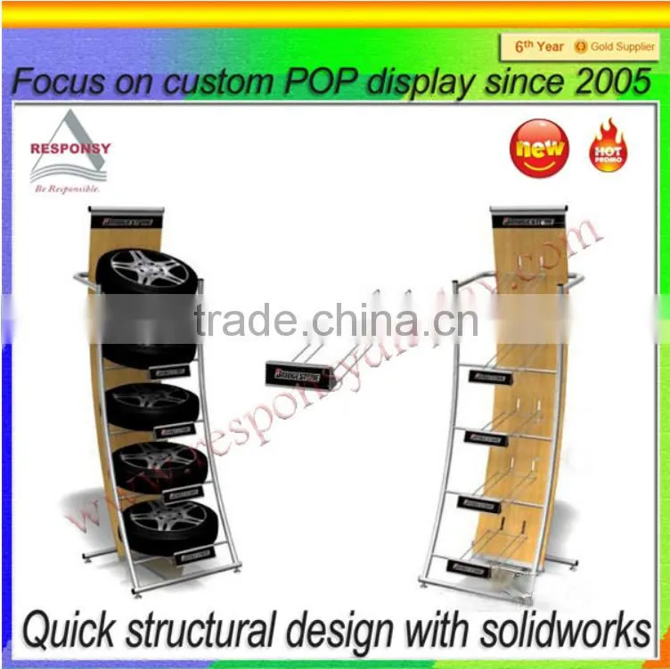 Tire merchandising point of sale car wheel display rack floor