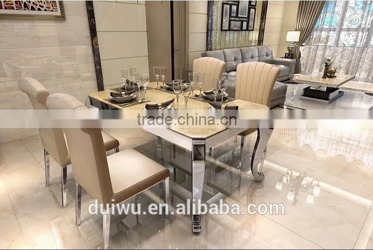 Thickness 20mm natual marble inlay dining metal table