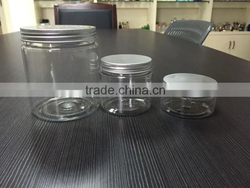 china 250g 300g 400g pet jars with aluminum lid clear pet jar