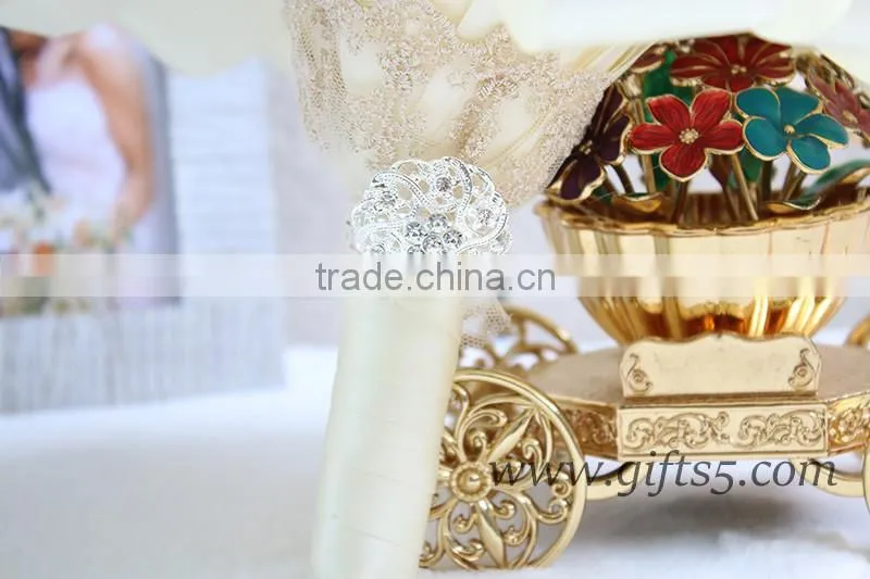 Handmade elegant satin roses bouquet for bride brooch jewelry bouquet