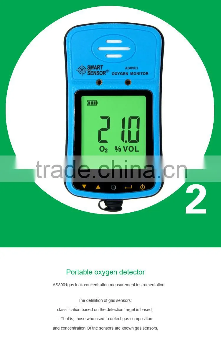 Gas Detector Portable AS9801 Oxygen Monitor O2 Analyzer With Alarm