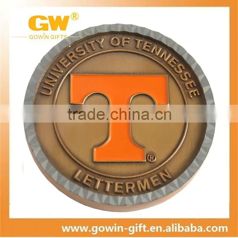 Engraved plate metal custom medallion coin with enamel