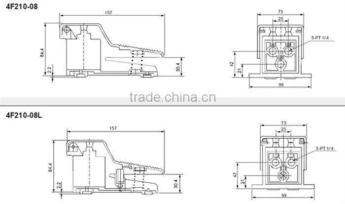 China supplier pneumatic valve 4F series 5 port 2 position air foot valve pedal valve