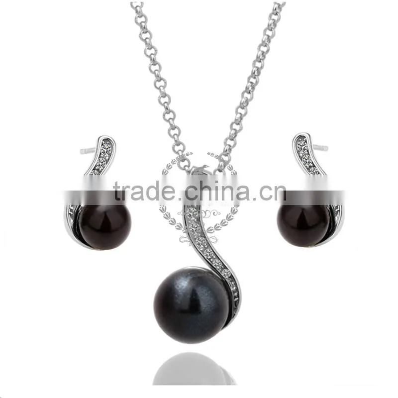 18KRG platinum plated black pearl pendant charm DIY supplies earrings and necklace jewelry set PS034