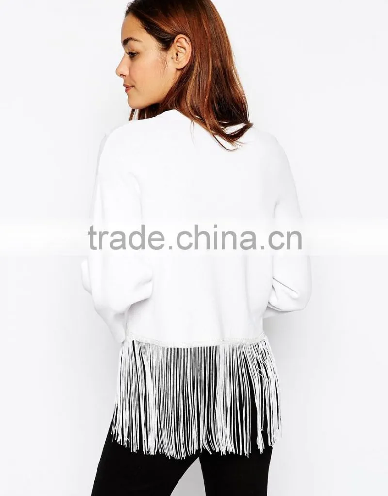 High fashion design sexy women sweater structured knit with fringing sweater