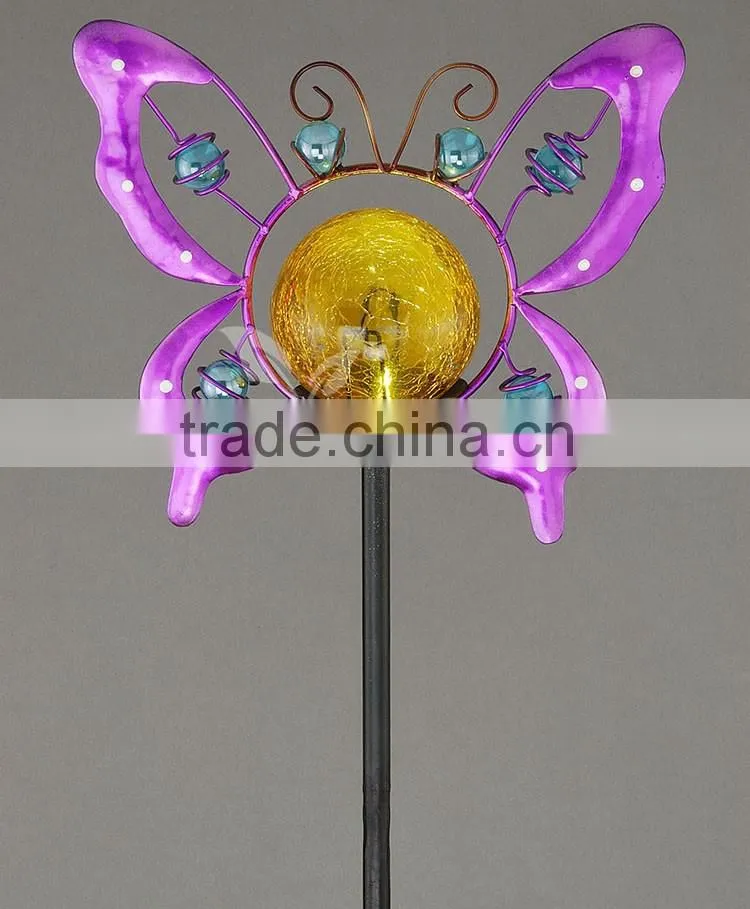 solar stake butterfly shape design cracked glass ball lamp led lights china price list