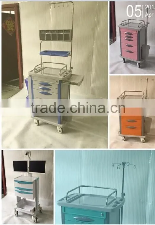 KL-ET600C Plastic medical trolley with drawer Medical Emergency Trolley