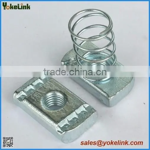 Channel nut with long spring for channel system