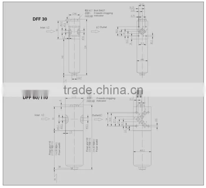 Oil Pressure Filter DFF Hydraulic High Pressure Filter Series For Oil Filter Equipment