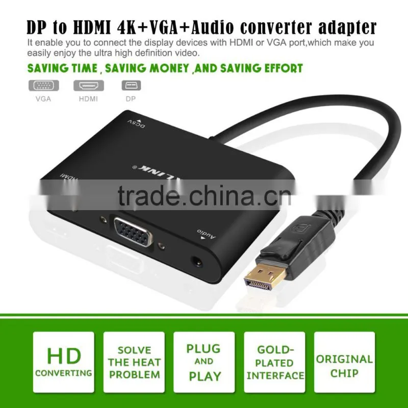 High Speed Hot - Selling Voxlink Turn DP into HDMI(4K*2K)/VGA+Aduio Adapter Cable