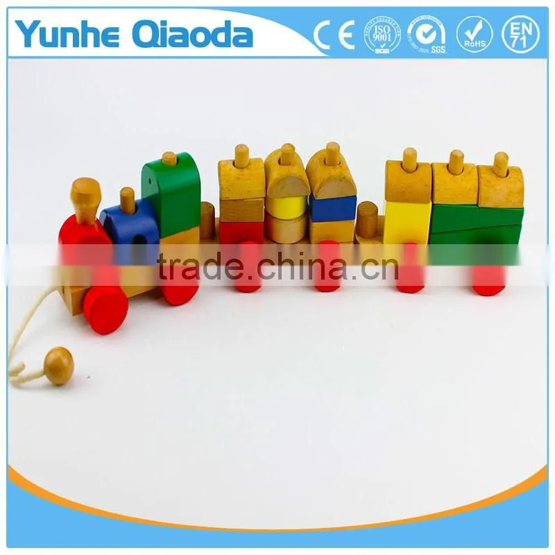 Wood Puzzle Train Toys Geometric Building Blocks Education Gift