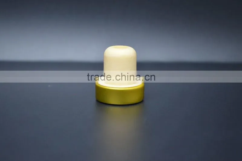 Gold aluminium cap with synthestic cork for glass bottle T-shape cork