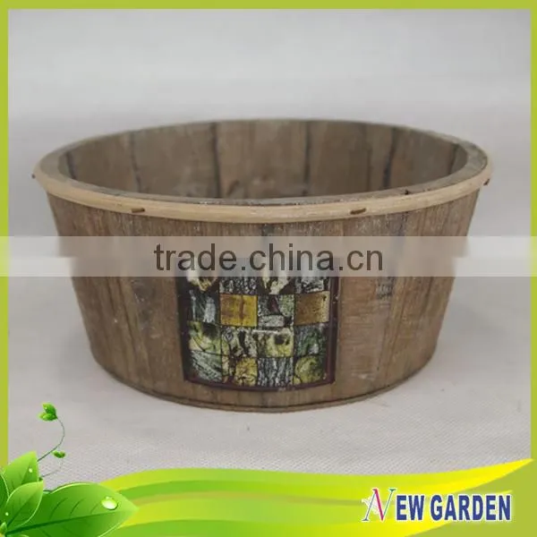 French Style Decorative Big Elegant Delicate Round Rustic Wood Flower Pot