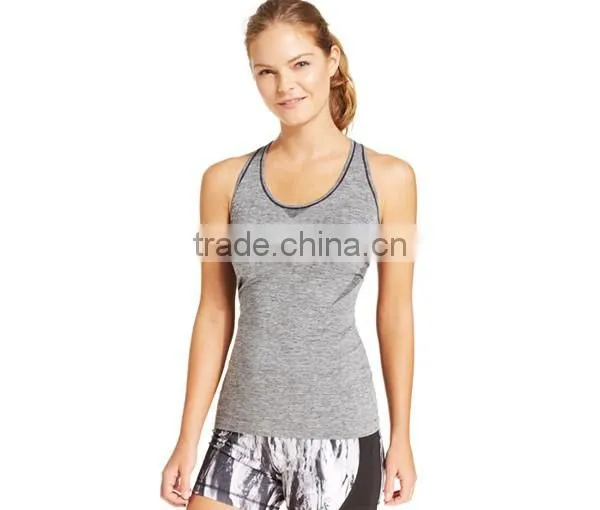 2016 New Arrival Ladies' Slim Fit Styel Gym Sexy Plain Black Seamless Scoop Racer Back Printing Tank Top