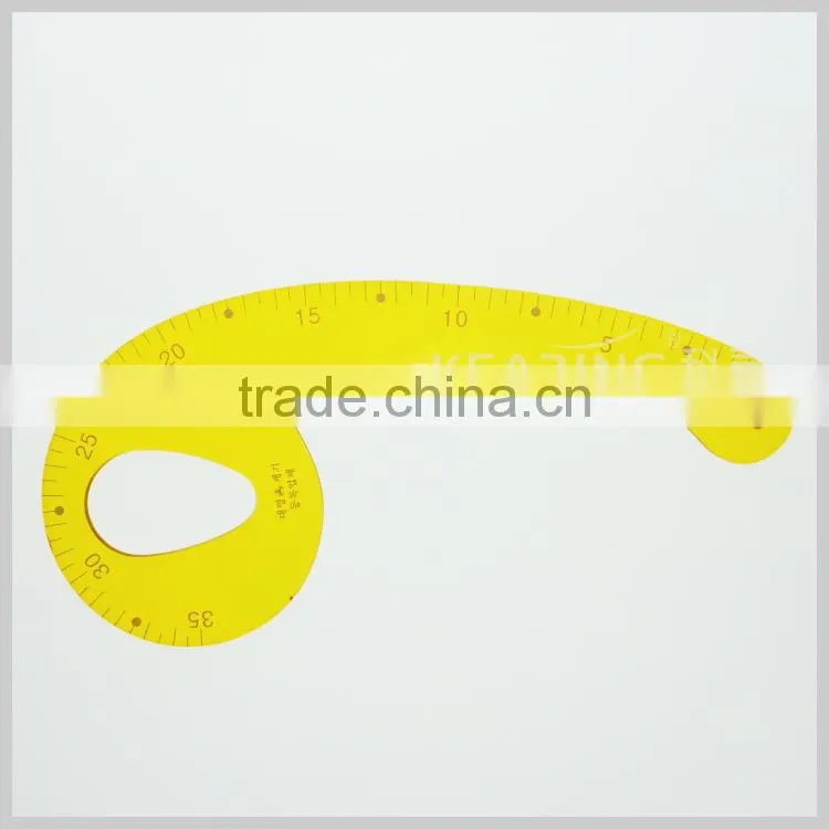 Factory OEM making durable yellow plastic tailor curve ruler for sewing design