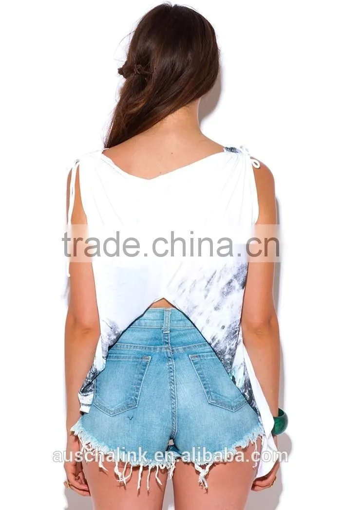 wholesale sublimation graphic print V neck tank top
