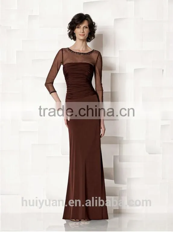 latest chiffon beaded casual long sleeve prom dress