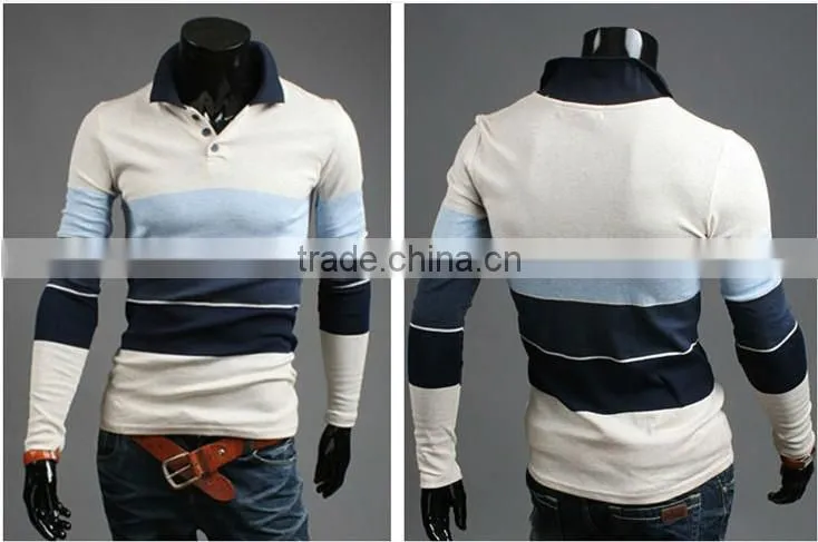 Long Sleeve Mens Stripe Polo Shirts Yarm Dyed