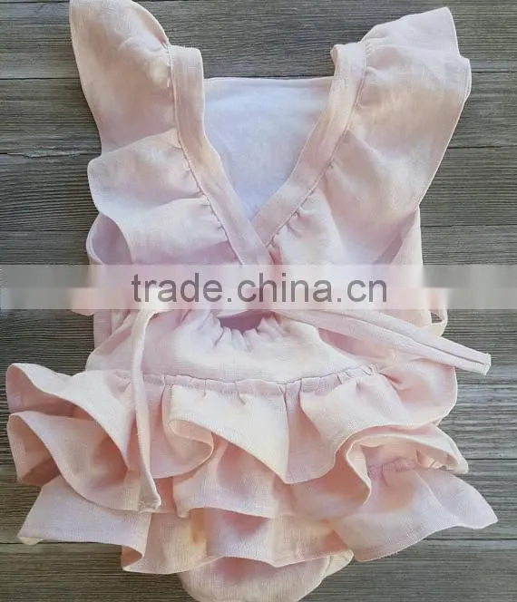 Baby Girl Romper Several Colors Ruffled Linen Fabric Baby Clothes Romper