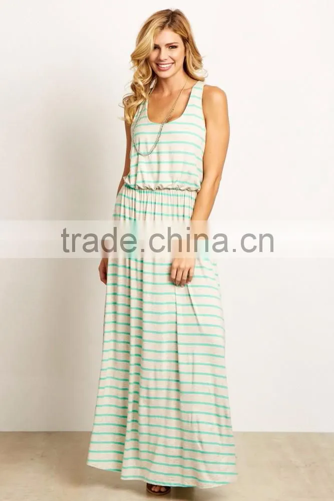 Comfortable fit round neck stripe maternity maxi dress wholesale maternity clothes 2016