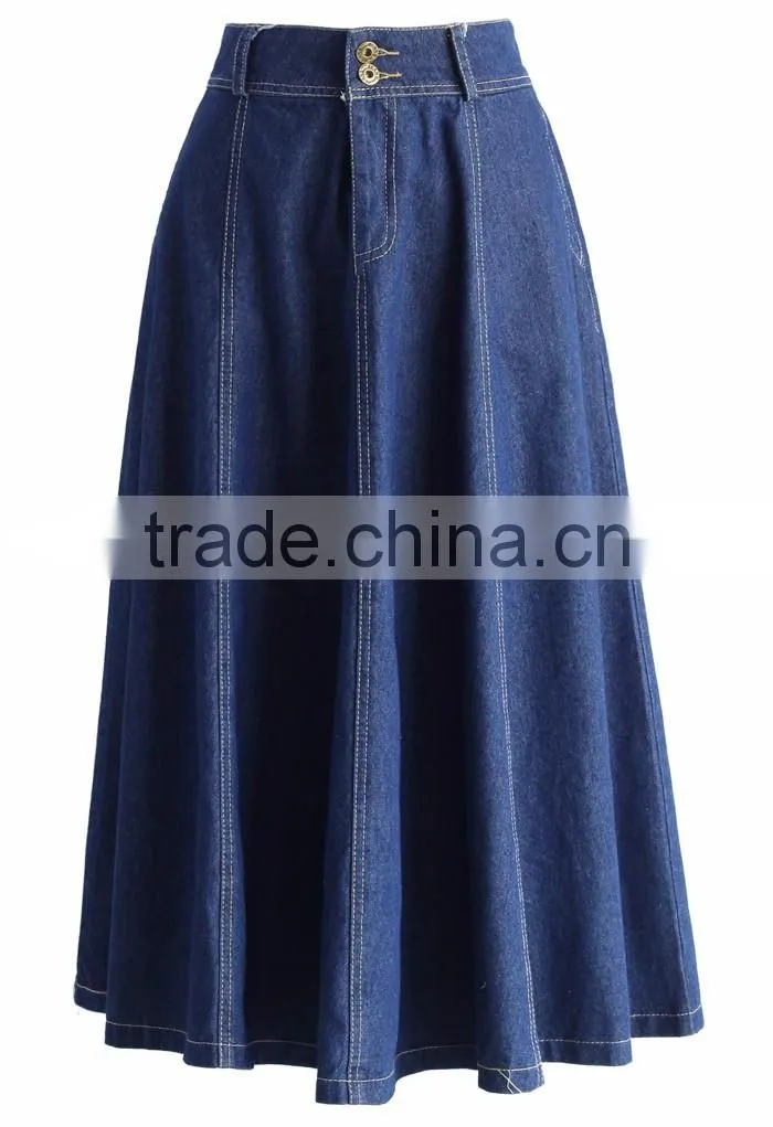 100%Cotton belt loops waist sexy jean skirt women A-line denim skirt 2016