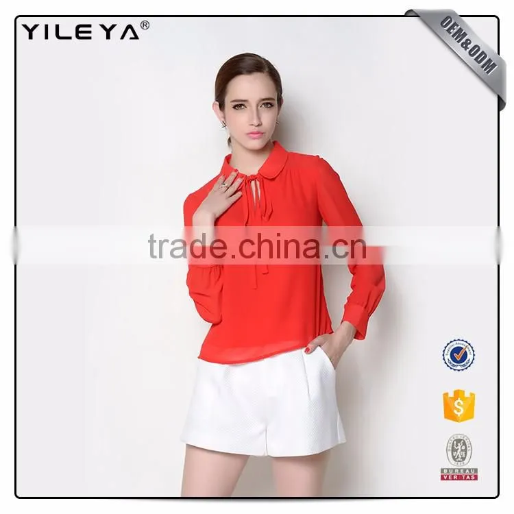 Fashion design lady blouse,korean fashion long sleeves blouse,high neck design of blouse
