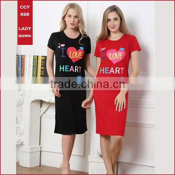 2015 Wholesale fashion lovely printed design S/S CVC women summer designs nightgown