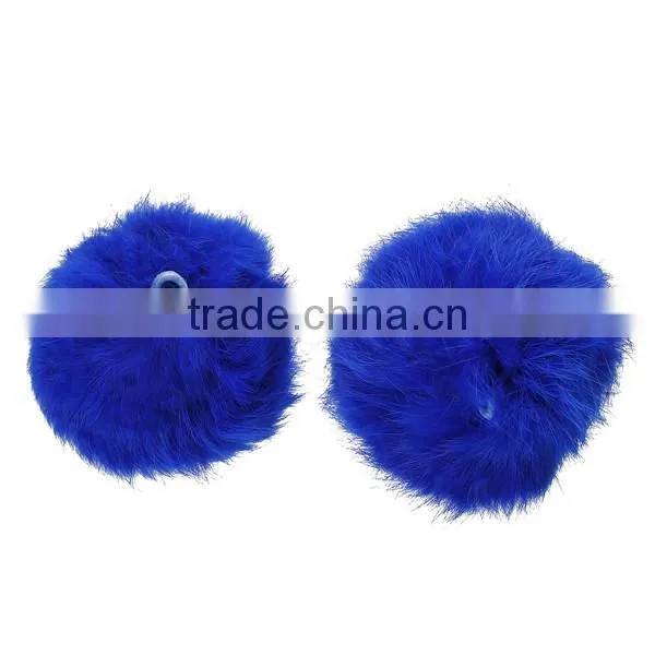 Angora Pom Pom Balls DIY Craft Decoration Deep Blue With Ring 80mm Dia.