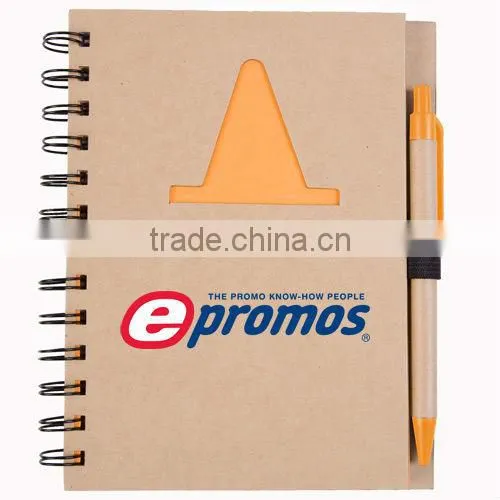 Spiral hard kraft paper cover recycle notebook with pen