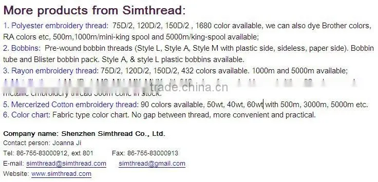 Wholesales 1000m mini-king spool 100% polyester embroidery thread for home embroidery machines
