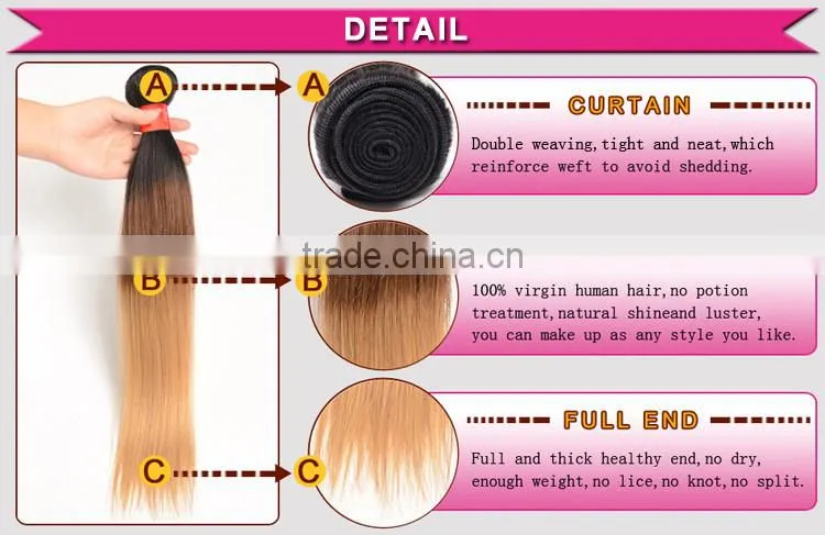 Black Rose Straight Colored Brazilian Ombre Weave Hair, Wholesale Three Tone Ombre Colored Human Hair Extension