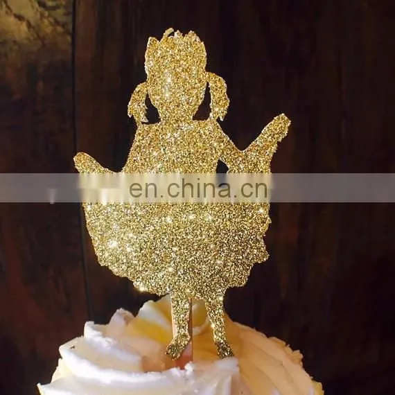 Glitter Gold Princess Girl Birthday Party Cupcake Topper