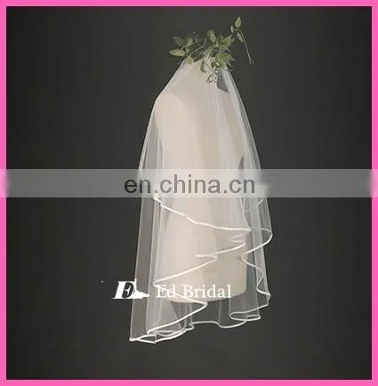 A04 Elegant Short And Long Ribbon Trim Two Layers Cheap Wholesale Bridal Veil Wedding