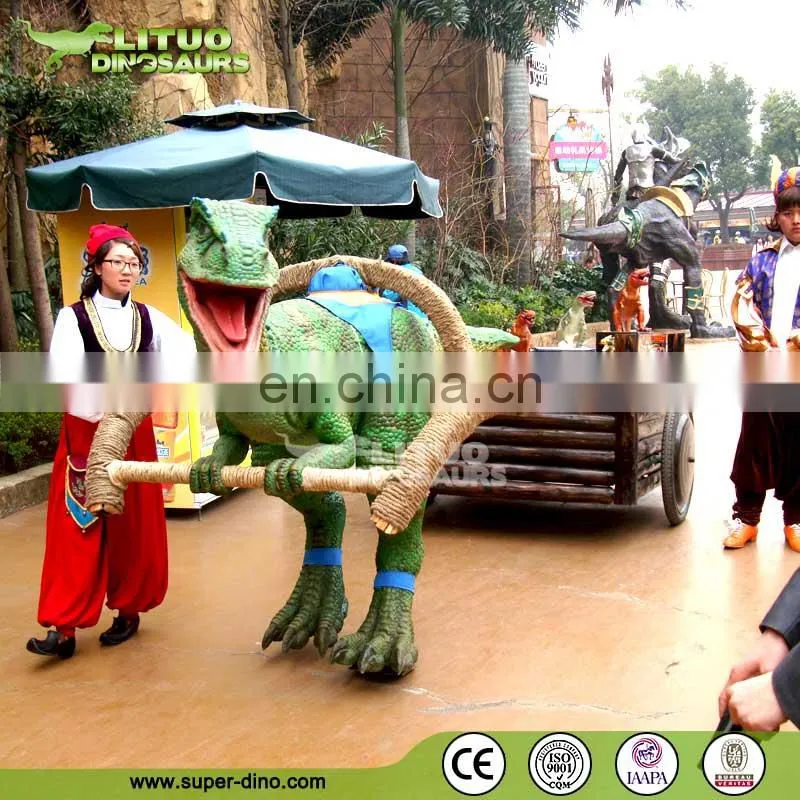 Walking Dinosaur with Cart in Amusement Park