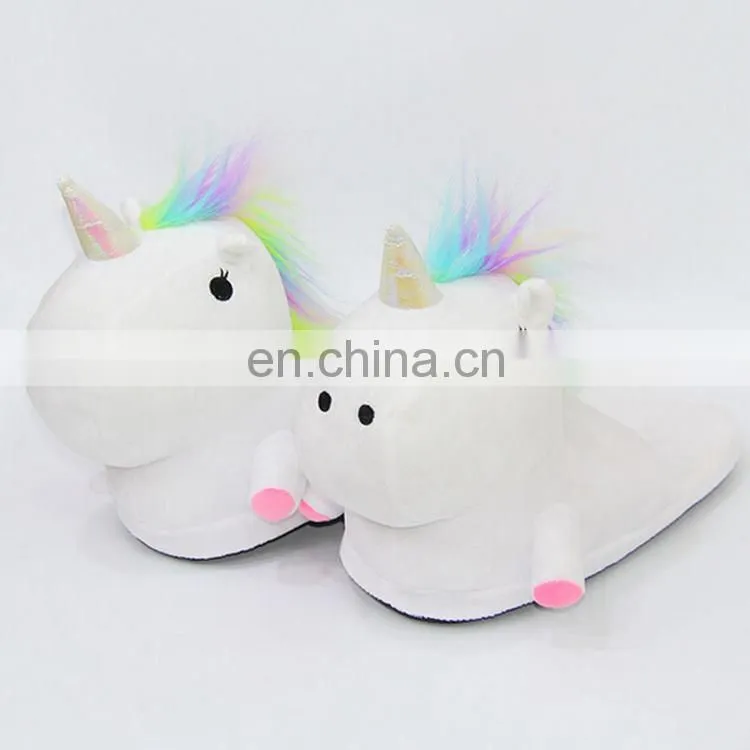 Hot selling unicorn design plush soft animal slippers