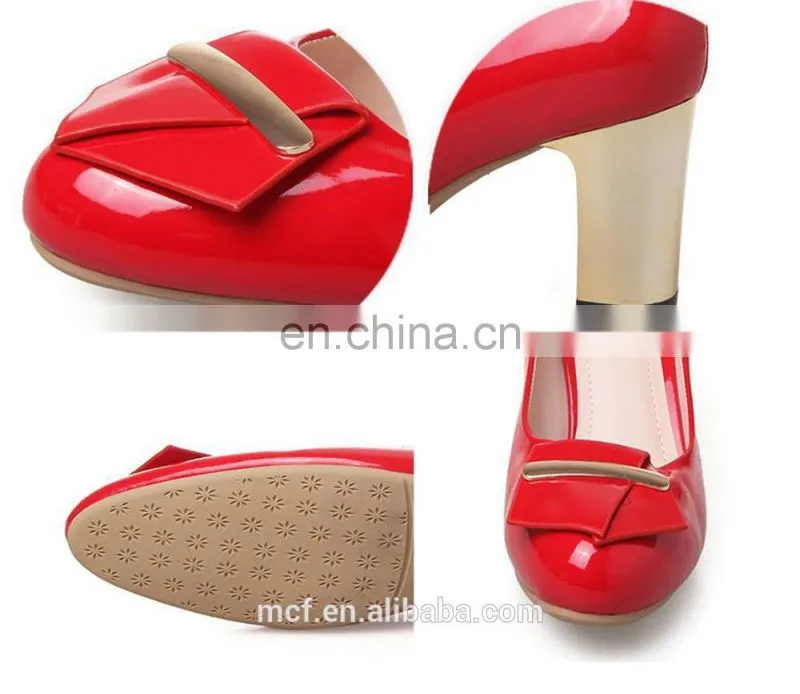 MCH-2394 New style 2017 fashion red professional women OL metal chunky wedge heels shoes round toe high heel shoes suppliers