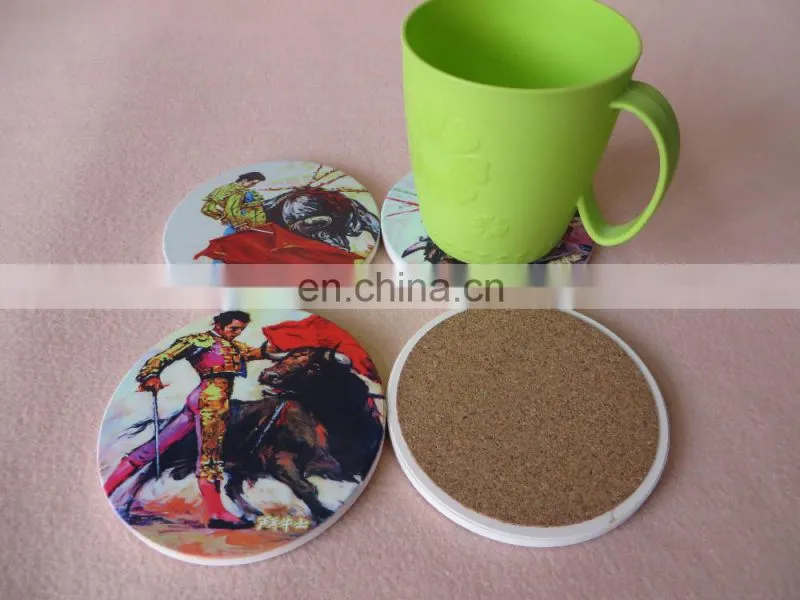 Table decoration cork backed ceramic coaster with sublimation logo