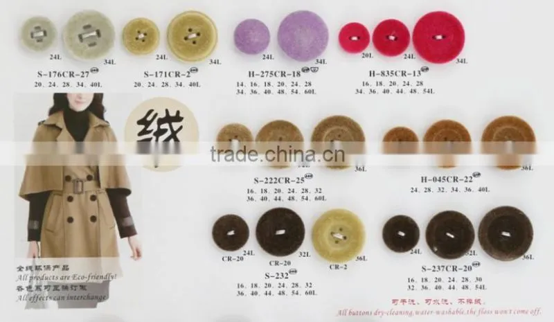 hign end fashion fuzz button in brown with silvern rim