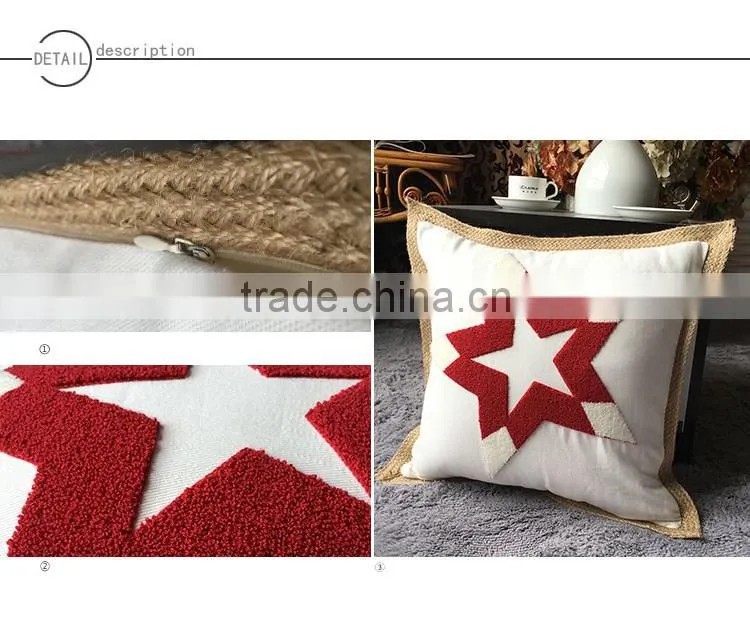 Star Crewel Embroidery Pillow with jute trim