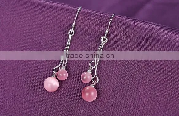 2016 new fashion red opal cat eye silver long pendant earring
