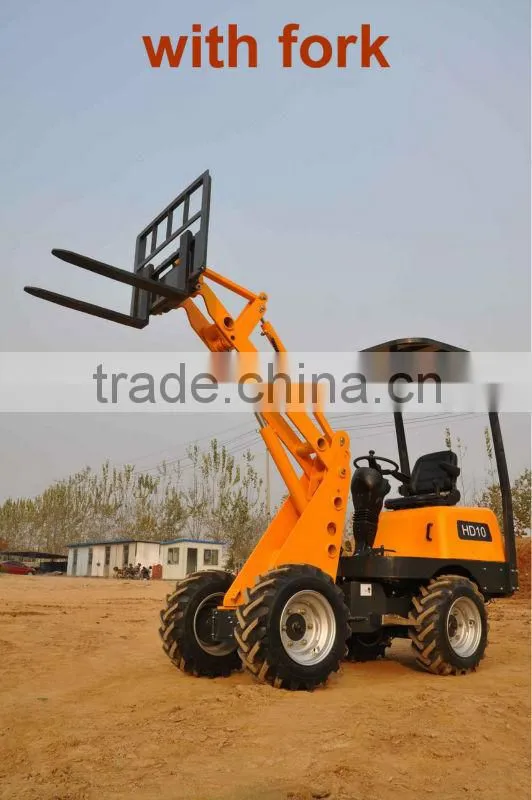 mini wheel loader 4wd,load 1.0ton,can change to dumper easily