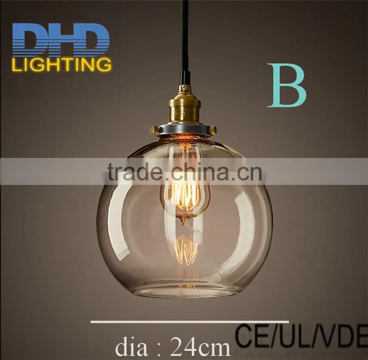 Light bulb pendant light copper glass restaurant pendant light single pendant light vintage retractable wall lamp american style