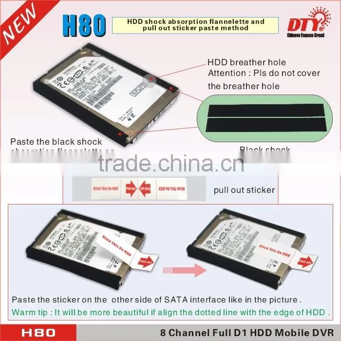 8CH H.264 HDD & SD Card Full D1 MDVR Mobile Video Surveillance Recorder System: H80