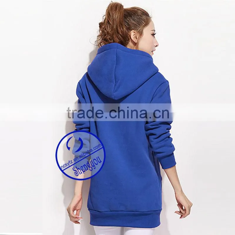 Wholesale cheap plain 100% polyester women blue hoodie