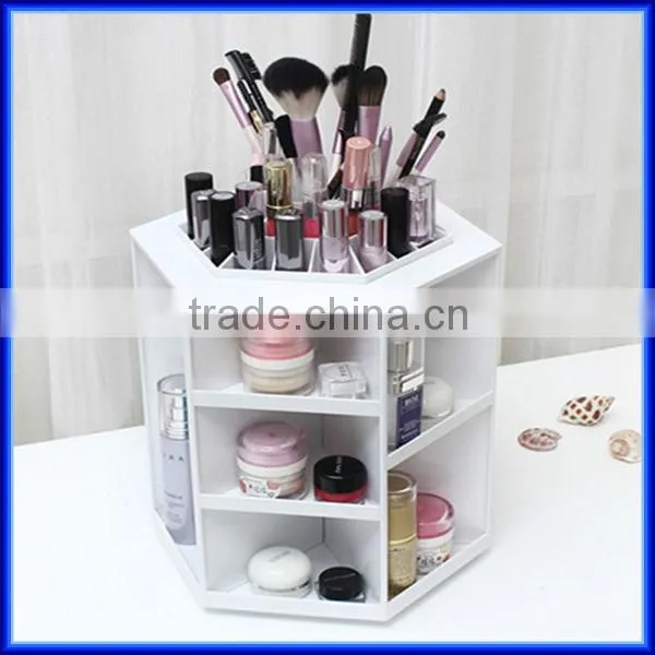 Hot sell pink rotating acrylic cosmetic organizer, custom plastic storage cosmetic organizer
