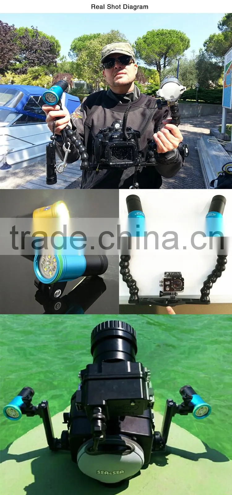 Scuba Torch 32650 Video Diving Light with ball head stand ,up to 100M