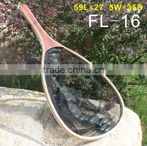 Wooden Frame Nylon Net with Bottome Ruler Fishing Landing Net