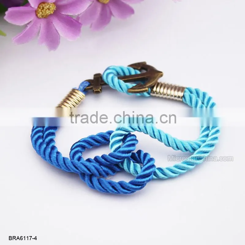 Antique Woven Naylon Friendship Rope Silver Anchor Bracelet