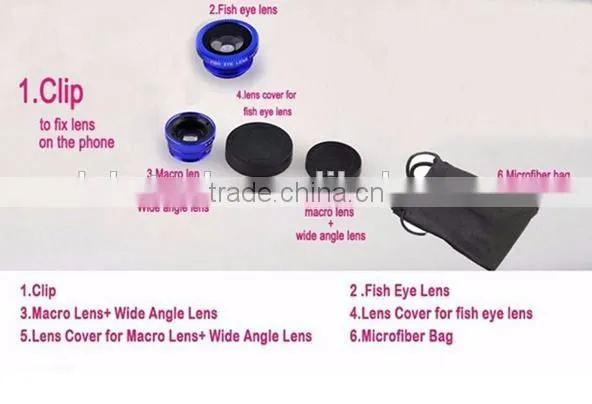 Universal 3 in1 fisheye wide-angle lens for iphone 5 6 fish eye lens for samsung phone